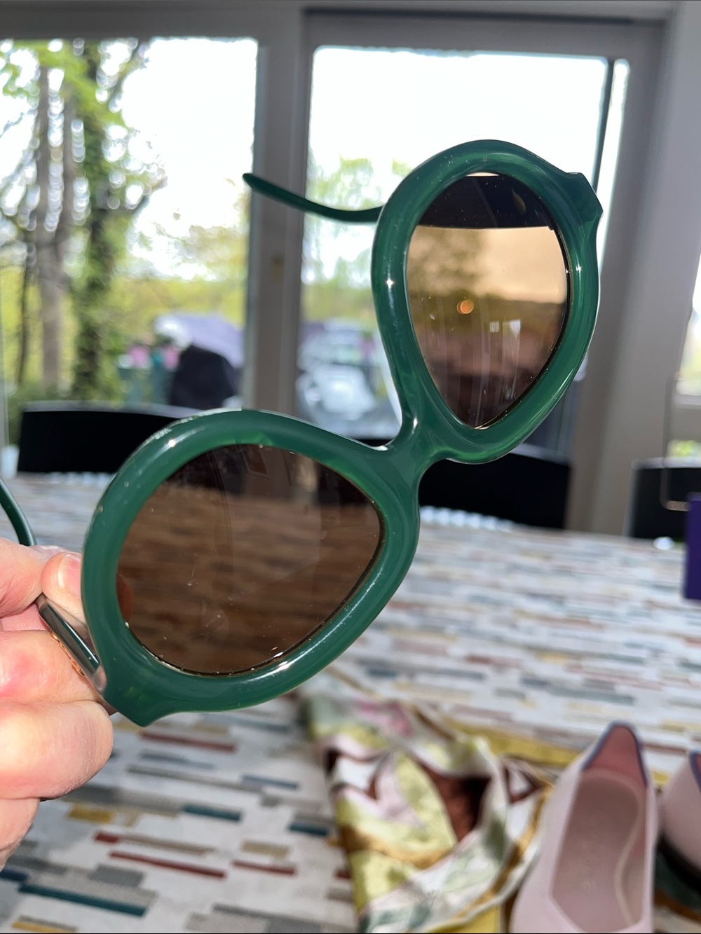 Loewe Dark Green Oval Sunglasses with Brown Lenses